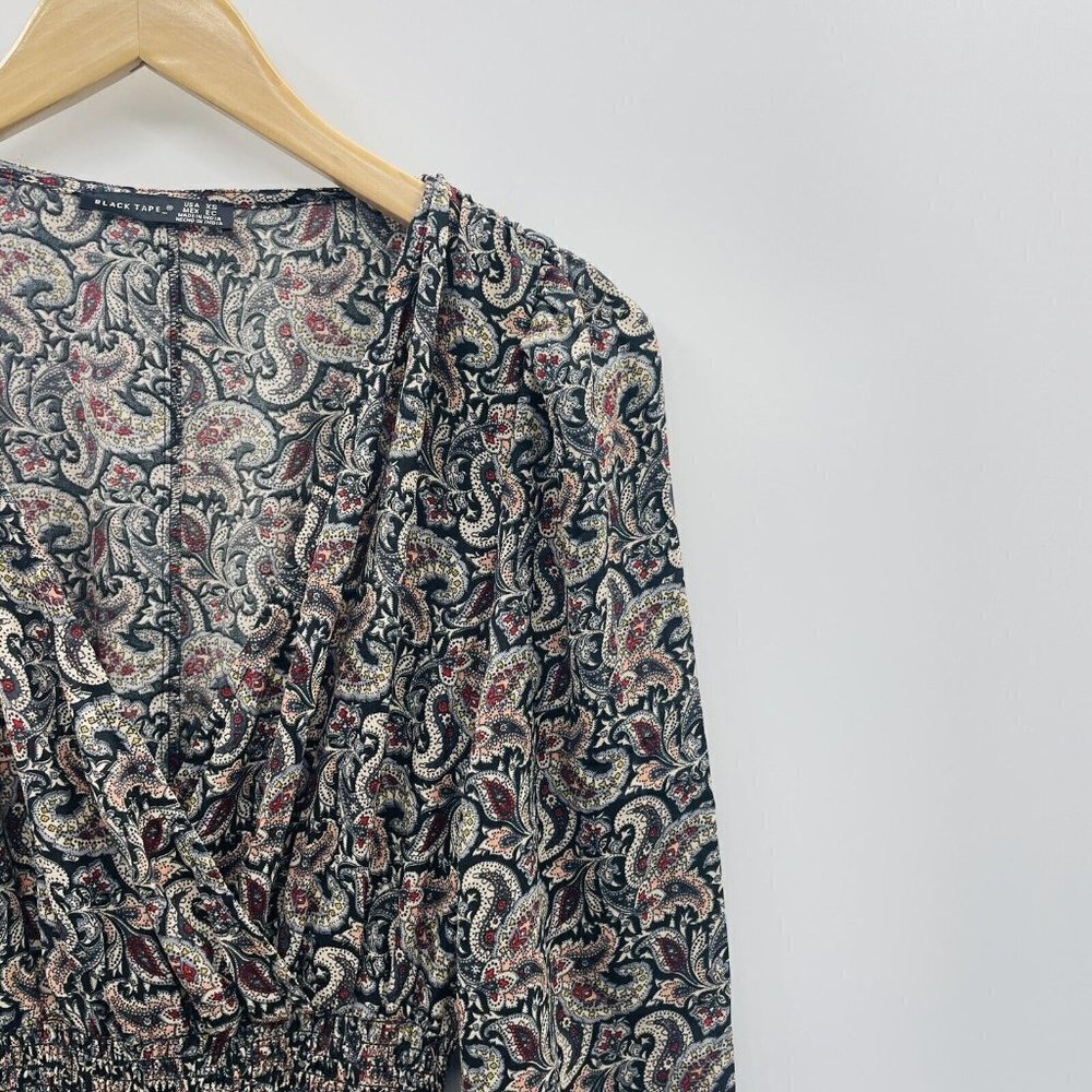 Black Tape Womens Size XS Smocked-Waist‎ Fit & Flare Dress Black Paisley $79 - Picture 2 of 6